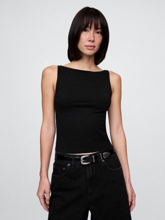 Kurzes Jersey-Tanktop aus CloseStrick mit U-Boot-Ausschnitt