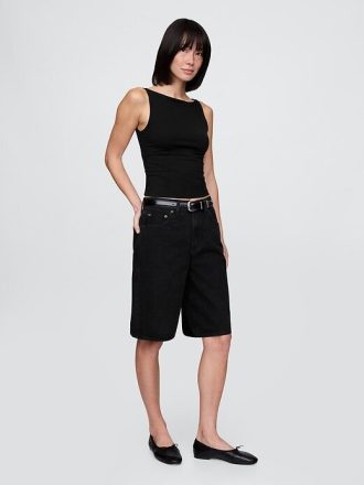 Kurzes Jersey-Tanktop aus CloseStrick mit U-Boot-Ausschnitt