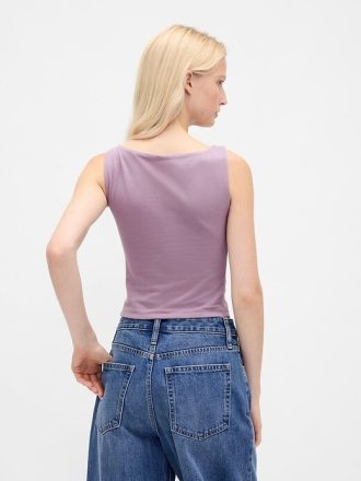 Kurzes Jersey-Tanktop aus CloseStrick mit U-Boot-Ausschnitt