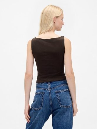 Kurzes Jersey-Tanktop aus CloseStrick mit U-Boot-Ausschnitt