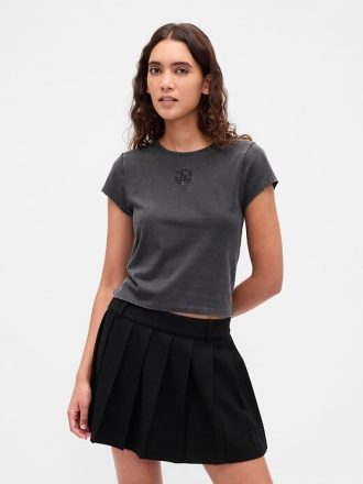 Kurzes Logo-T-Shirt aus Baumwolljersey