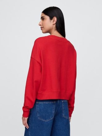Kurzes Sweatshirt aus French Terry mit V-Ausschnitt