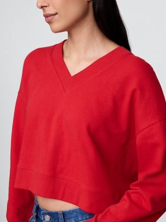 Kurzes Sweatshirt aus French Terry mit V-Ausschnitt