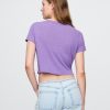 Kurzes T-Shirt aus Leinenmischung mit V-Ausschnitt Kurzes T-Shirt aus Leinenmischung mit V-Ausschnitt