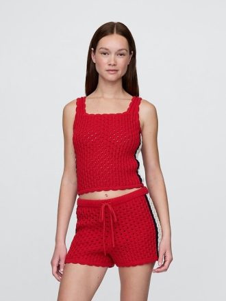 Kurzes Tanktop aus 100 % Baumwolle mit Häkelmuster