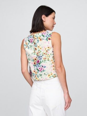Kurzes Tanktop aus Denim mit Blumenmuster