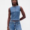 Kurzes Tanktop aus Denim mit Muschelmuster Kurzes Tanktop aus Denim mit Muschelmuster