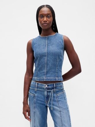 Kurzes Tanktop aus Denim mit Muschelmuster