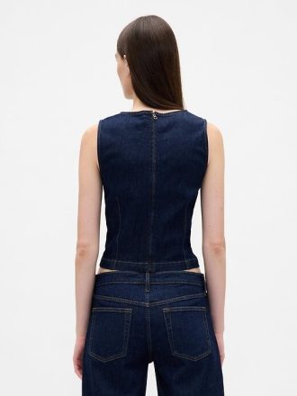 Kurzes Tanktop aus Denim mit Muschelmuster