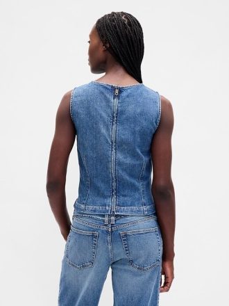 Kurzes Tanktop aus Denim mit Muschelmuster