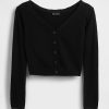Leichtes CashSoft Crop Top mit Knopfleiste vorne Leichtes CashSoft Crop Top mit Knopfleiste vorne