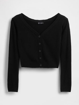 Leichtes CashSoft Crop Top mit Knopfleiste vorne