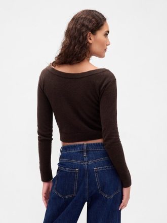 Leichtes CashSoft Crop Top mit Knopfleiste vorne