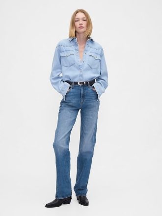 Lockere, gerade geschnittene Jeans mit hohem Bund