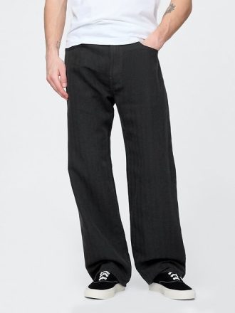 Lockere Hose aus Leinen-Baumwolle im Fischgrätenmuster der 90er