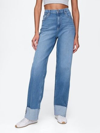 Lockere Jeans im 90er-Stil mit mittelhohem Bund und Umschlag