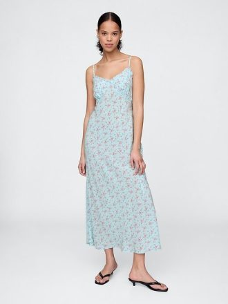 Maxi-Slip-Kleid mit Rüschenbesatz