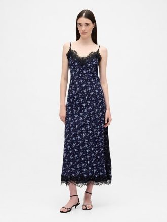 Maxi-Slip-Kleid mit Spitzenbesatz