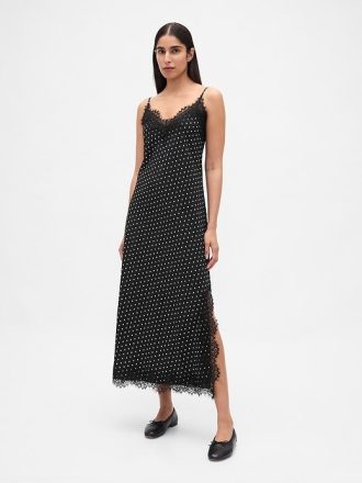 Maxi-Slip-Kleid mit Spitzenbesatz