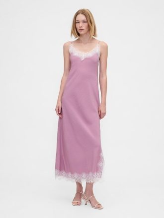 Maxi-Slip-Kleid mit Spitzenbesatz