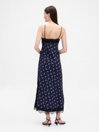 Maxi-Slip-Kleid mit Spitzenbesatz