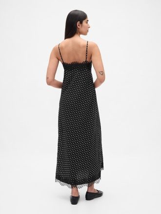 Maxi-Slip-Kleid mit Spitzenbesatz