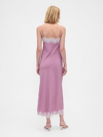 Maxi-Slip-Kleid mit Spitzenbesatz