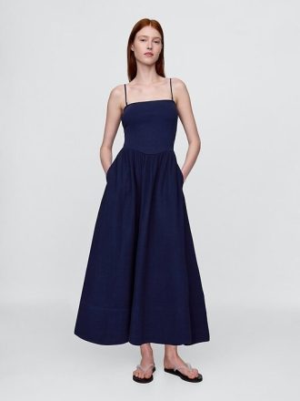 Maxikleid aus Baumwollgaze mit gemischten Materialien