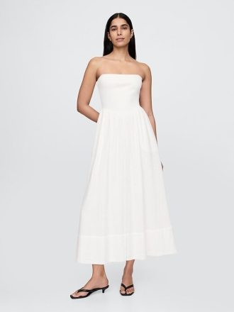 Maxikleid aus Baumwollgaze mit gemischten Materialien