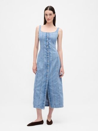 Maxikleid aus Denim mit Knopfleiste und Nähten