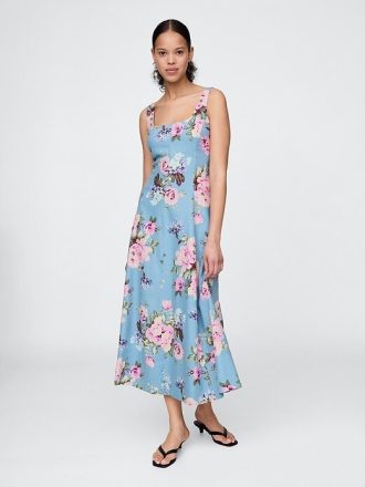 Maxikleid aus Leinenmischung mit eckigem Ausschnitt