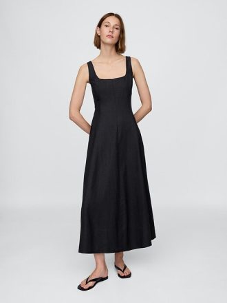 Maxikleid aus Leinenmischung mit eckigem Ausschnitt