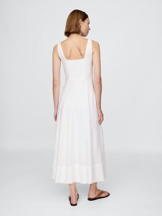 Maxikleid aus Leinenmischung mit eckigem Ausschnitt