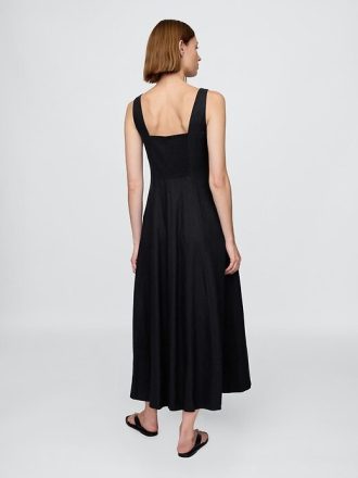 Maxikleid aus Leinenmischung mit eckigem Ausschnitt