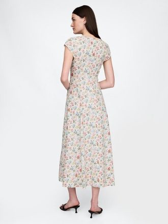 Maxikleid mit Flügelärmeln aus Leinenmischung