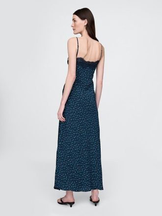 Maxikleid mit Herzausschnitt und Krepp-Spitzenbesatz