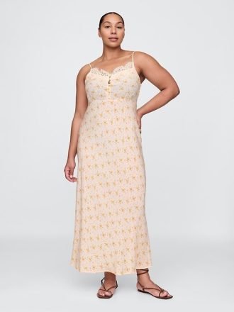 Maxikleid mit Herzausschnitt und Krepp-Spitzenbesatz