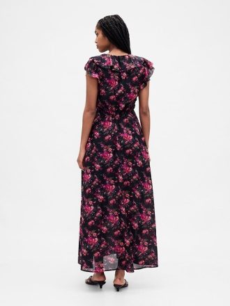 Maxikleid mit Rüschen und V-Ausschnitt