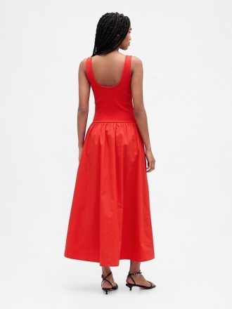 Maxikleid mit tiefer Taille aus Mischgewebe