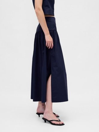 Maxirock aus Popeline mit tiefer Taille