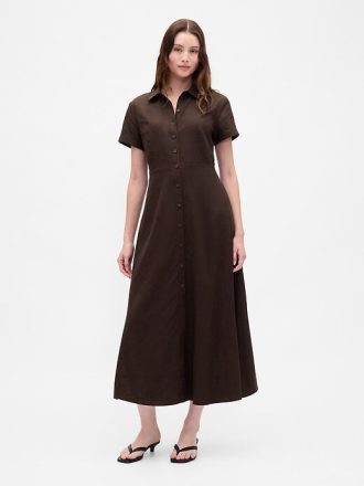 Midi-Hemdkleid aus Leinenmischung