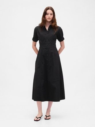 Midi-Hemdkleid aus Popeline mit Rollkragen