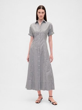 Midi-Hemdkleid aus Popeline mit Rollkragen