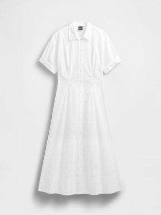 Midi-Hemdkleid aus Popeline mit Rollkragen