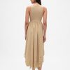 Midikleid aus gemischten Materialien mit Taschentuchsaum