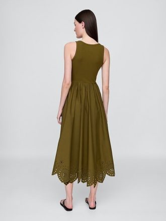 Midikleid aus gemischten Materialien mit Taschentuchsaum