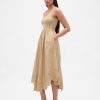 Midikleid aus gemischten Materialien mit Taschentuchsaum