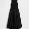 Midikleid aus gemischten Materialien mit Taschentuchsaum