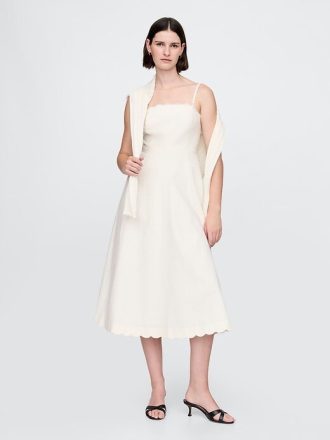 Midikleid aus Leinenmischung mit Wellenkante