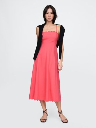Midikleid aus Leinenmischung mit Wellenkante